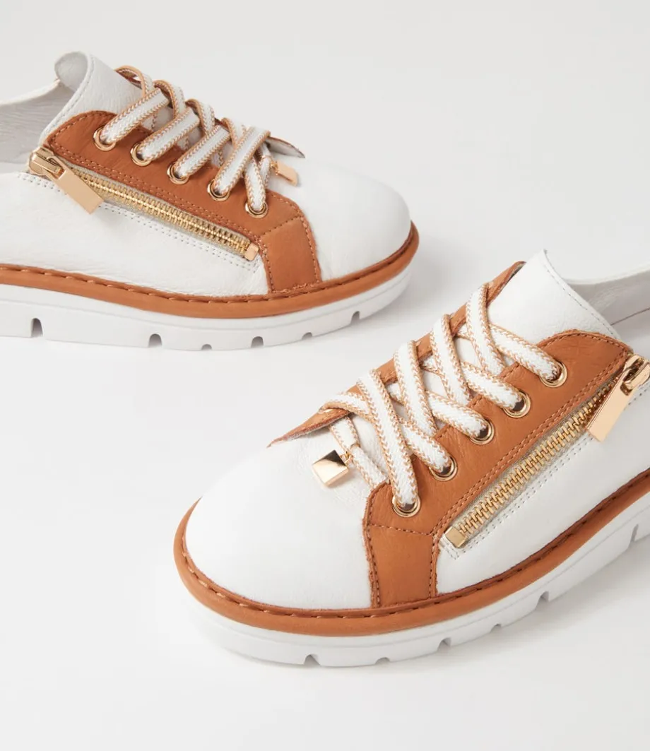 Elos White Dark Tan Leather Sneakers