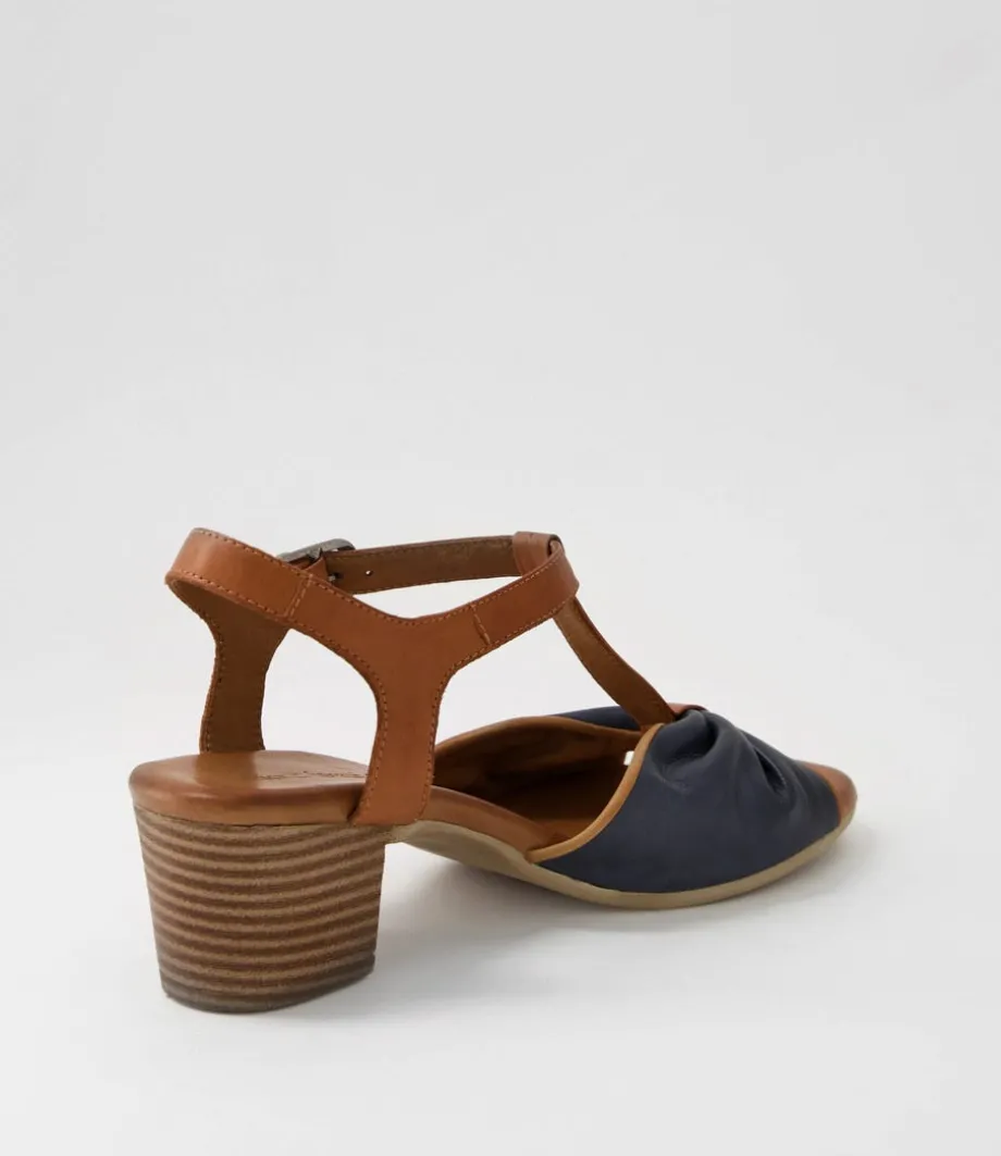 Emin Navy Tan Leather Sandals