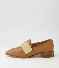 Ering Dark Tan Gold Leather Loafers