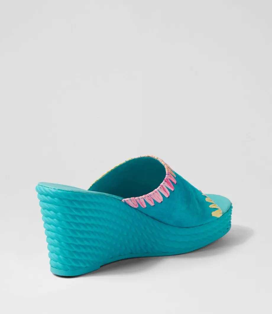 Esmey Aqua Bright Suede Sandals