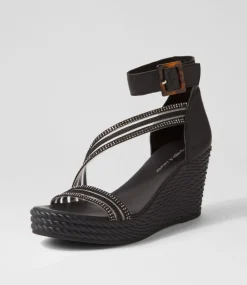 Estela Black Vinylite Leather Sandals