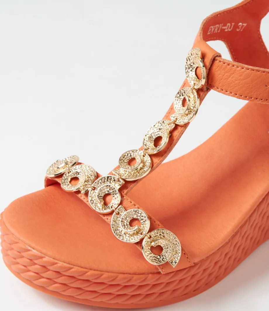 Evry Bright Orange Gold Leather Sandals