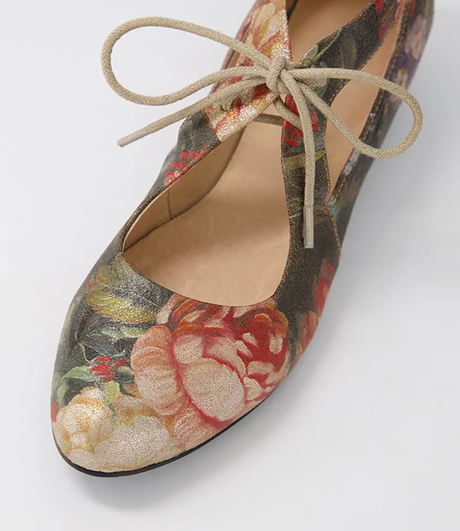 Ewing Vintage Metal Floral Leather Flat Shoes