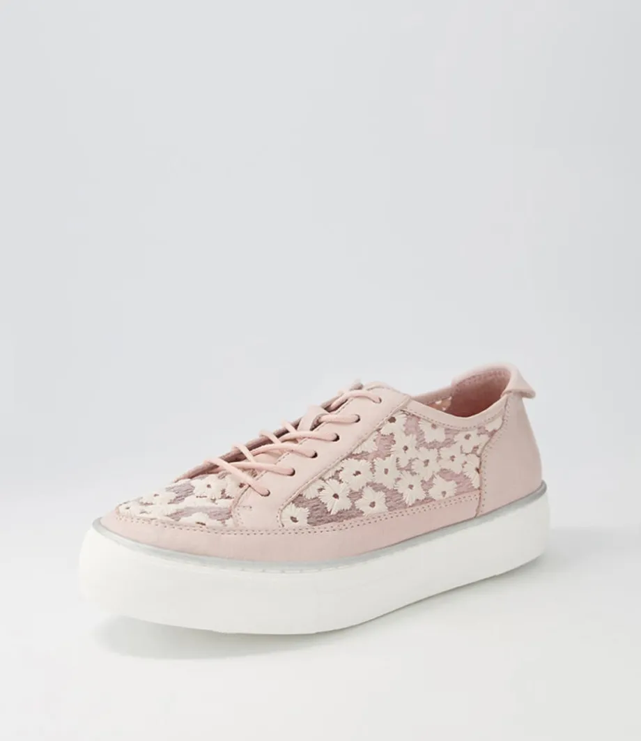 Faders Dusty Pink Leather Flower Sneakers