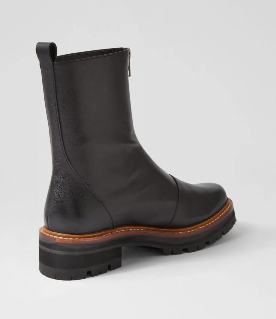 Faycey Black Tumble Leather Ankle Boots