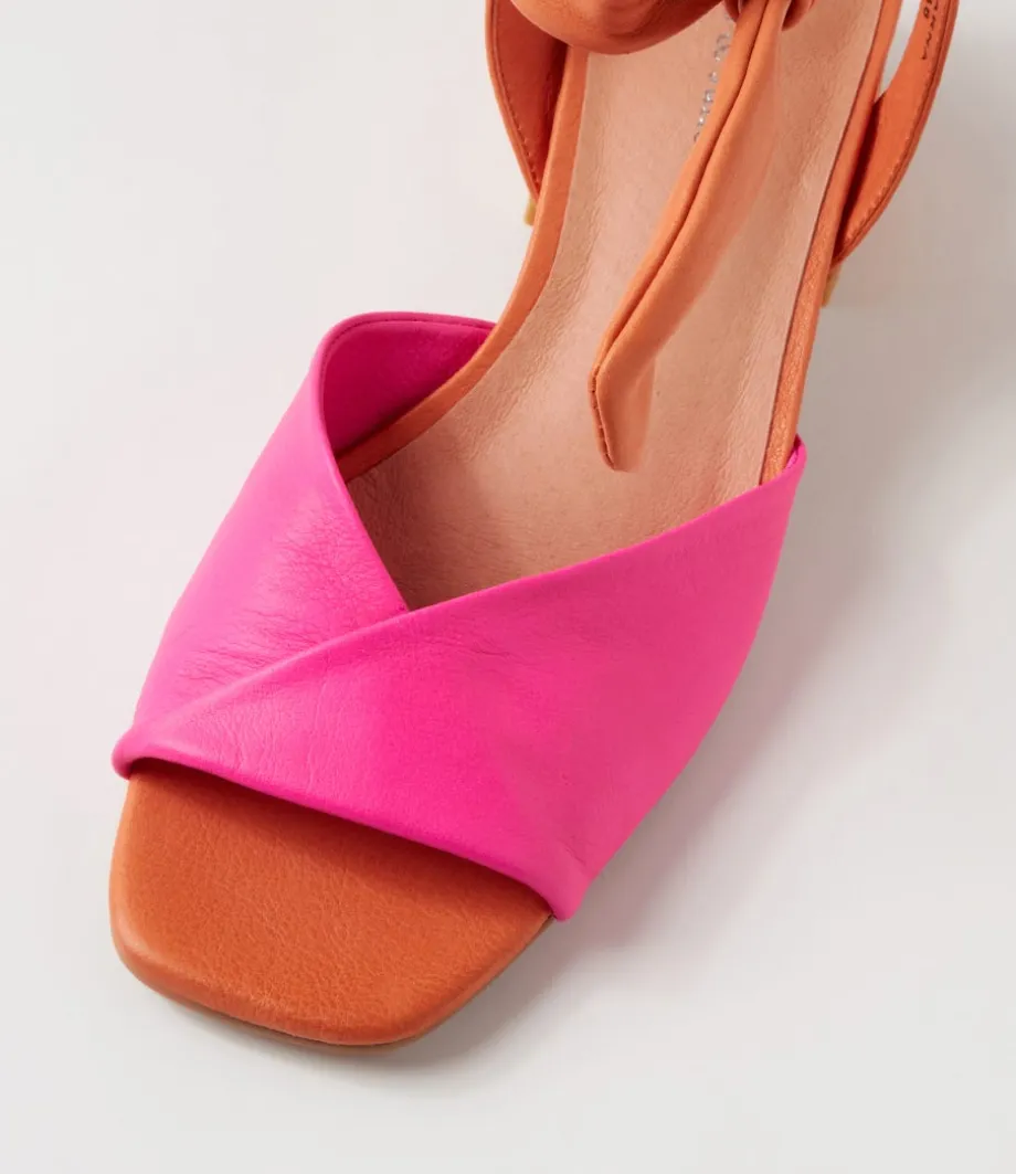 Fearna Hot Pink Bright Orange Leather Sandals