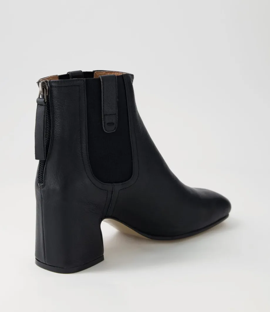 Fether Black Leather Elastic Chelsea Boots