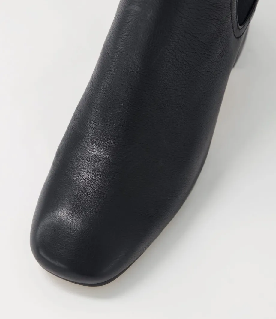 Fether Black Leather Elastic Chelsea Boots