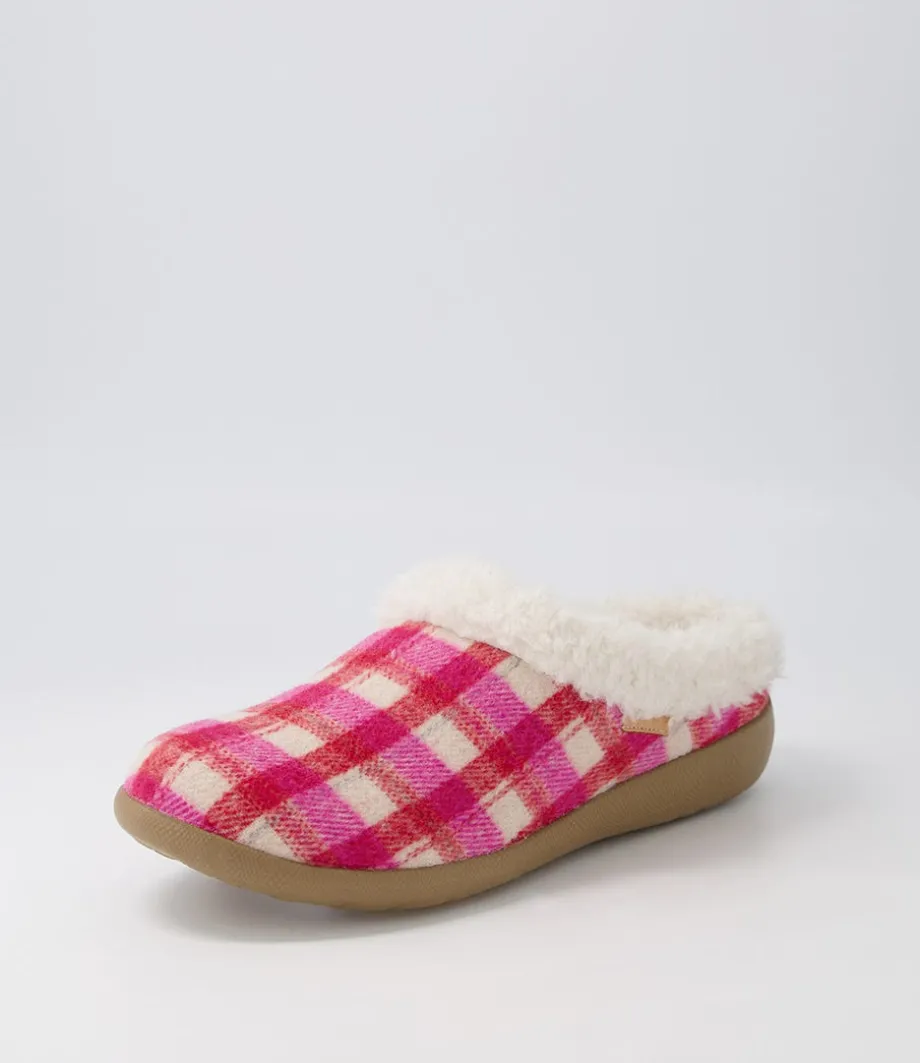 Fifi Xw Fuchsia Red Check Fabric Slippers