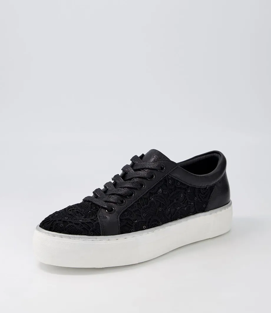 Florina Black Lace Leather Sneakers