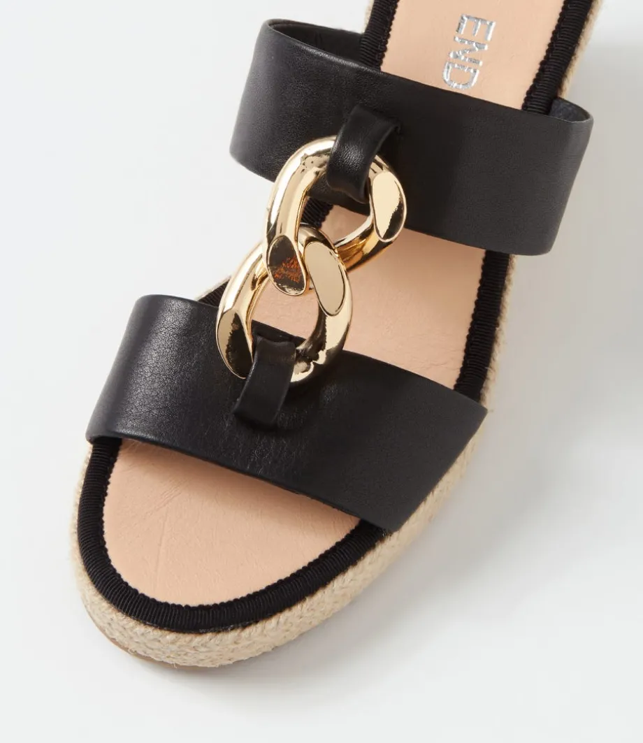 Greecie Black Natural Rope Leather Espadrilles