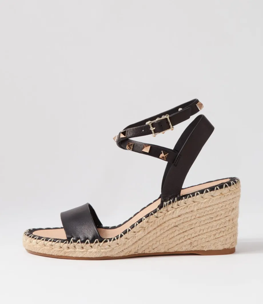 Guicey Black Leather Espadrilles