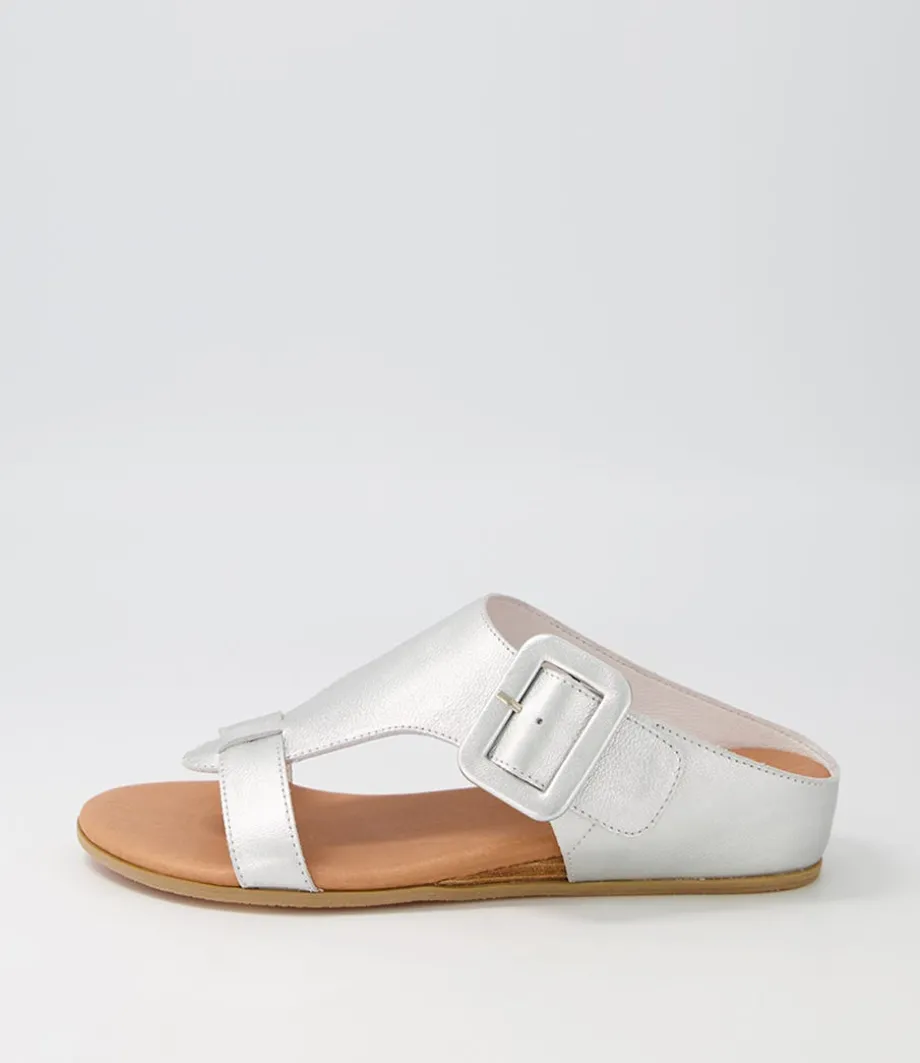 Halle Silver Leather Slides