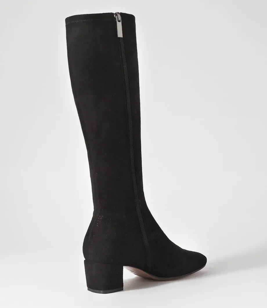 Hayleys Black Sparkle Stretch Microsuede Knee High Boots