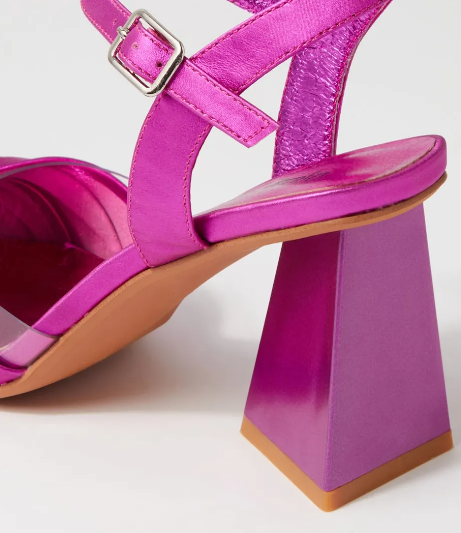 Hivon Clear Fuchsia Satin Vinylite Leather Heels