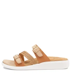 Ieanny W Camel Multi Leather Weave Slides