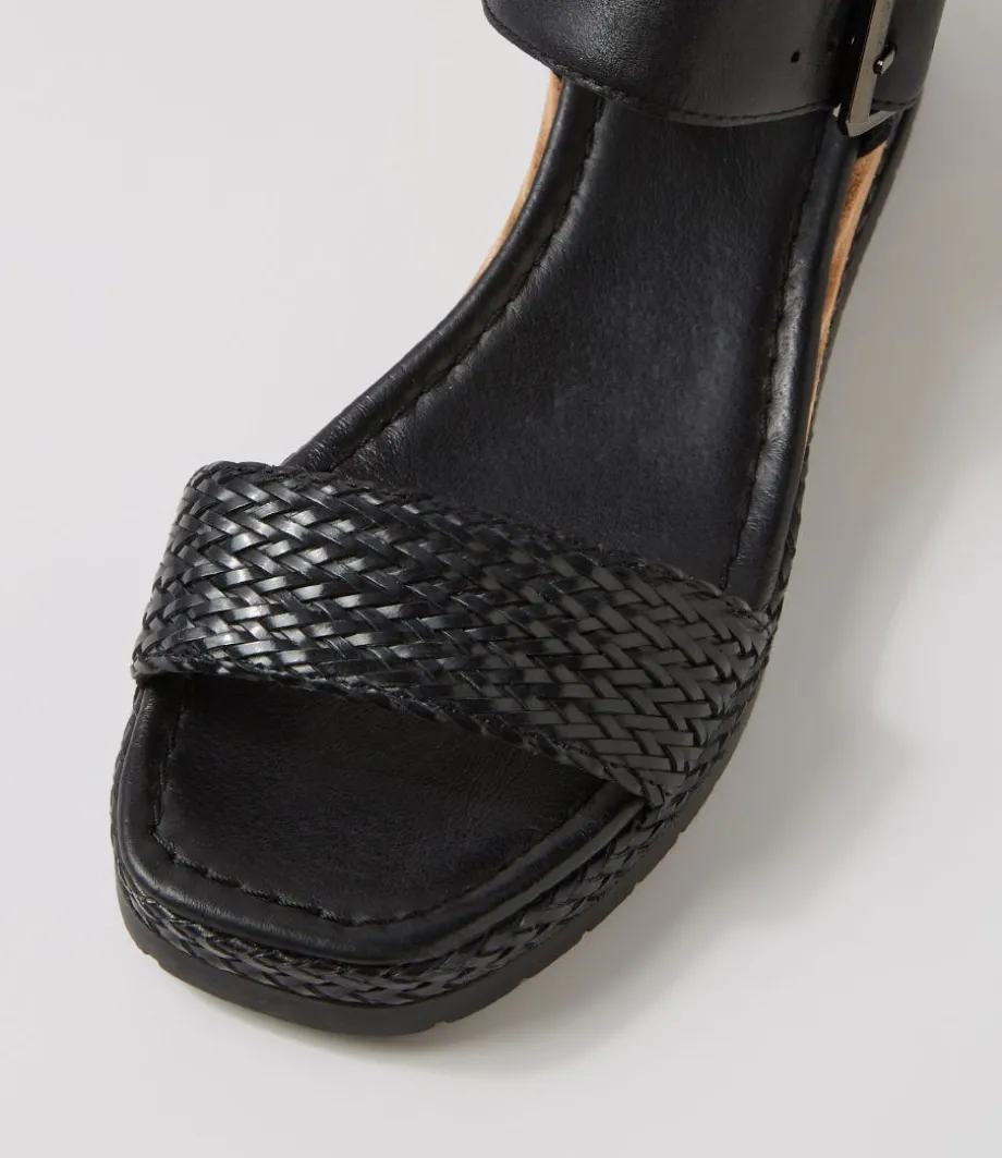 Imari Black Weave Leather Sandals