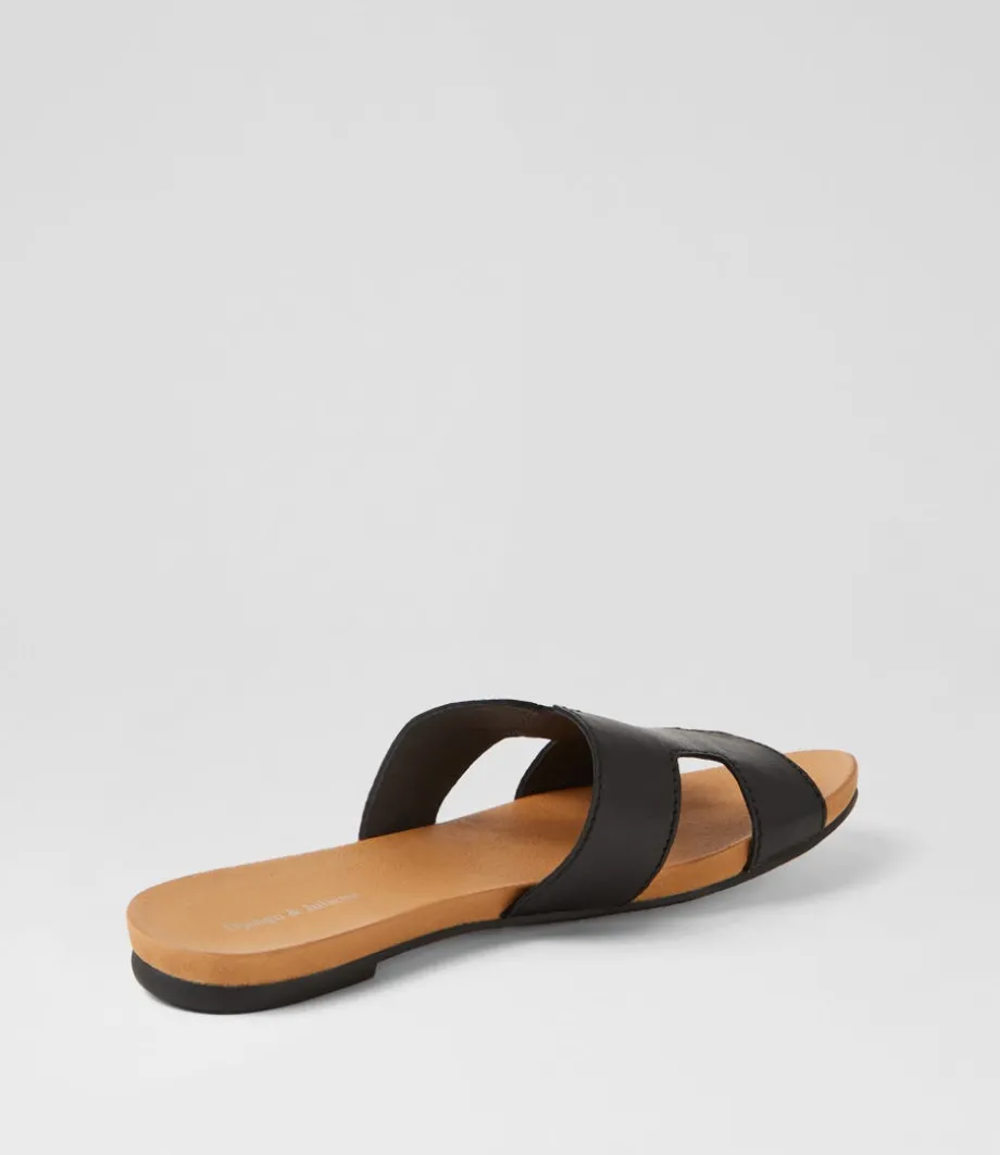 Jamel Black Leather Slides