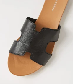 Jamel Black Leather Slides