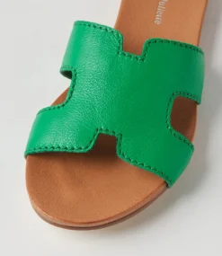 Jamel Bright Emerald Leather Slides
