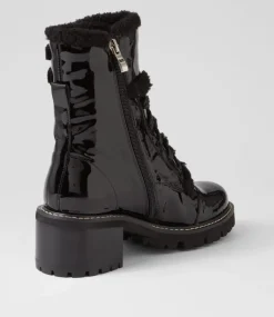Jenifa Black Patent Fur Lace Up Boots