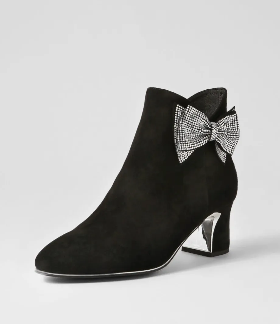Jeya Black Silver Suede Jewels Ankle Boots