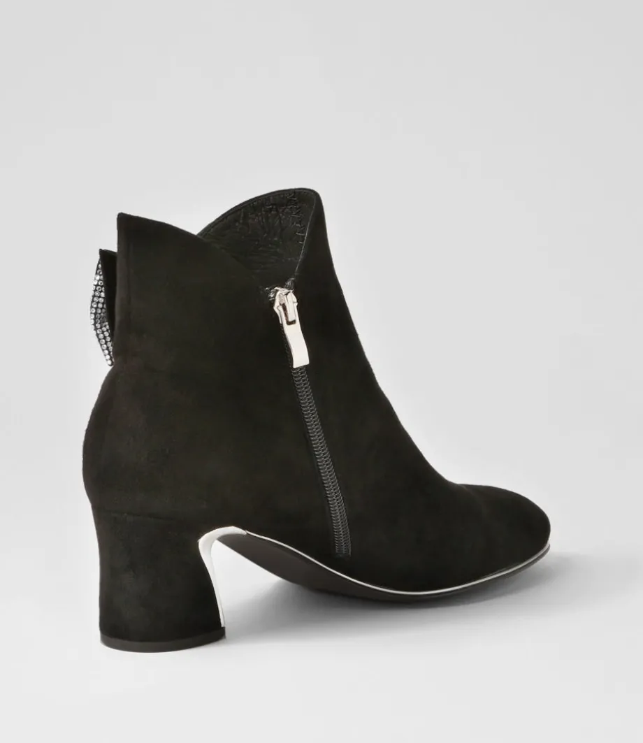 Jeya Black Silver Suede Jewels Ankle Boots