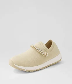 Jolo Sand Gold Trim Fabric Sneakers