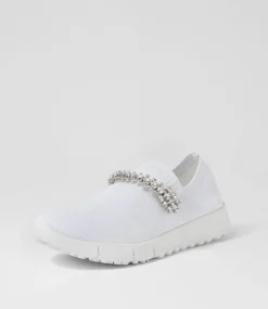 Jolo White Silver Trim Fabric Sneakers