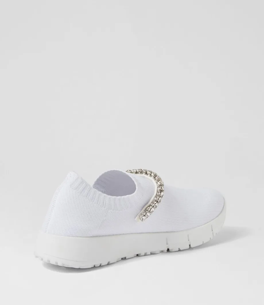 Jolo White Silver Trim Fabric Sneakers