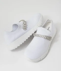 Jolo White Silver Trim Fabric Sneakers