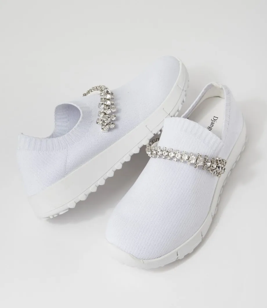 Jolo White Silver Trim Fabric Sneakers