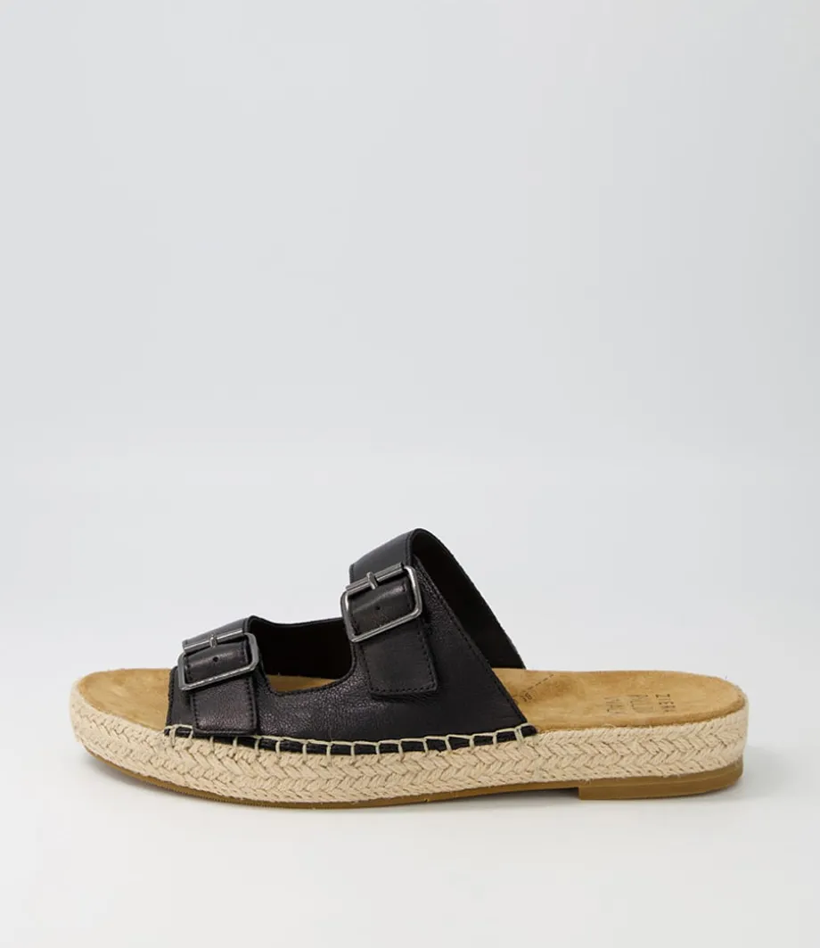 Kapila W Black Leather Espadrilles