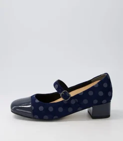 Kowder W Navy Spot Patent Suede Heels