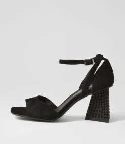 Laixi Black Suede Jewels Sandals