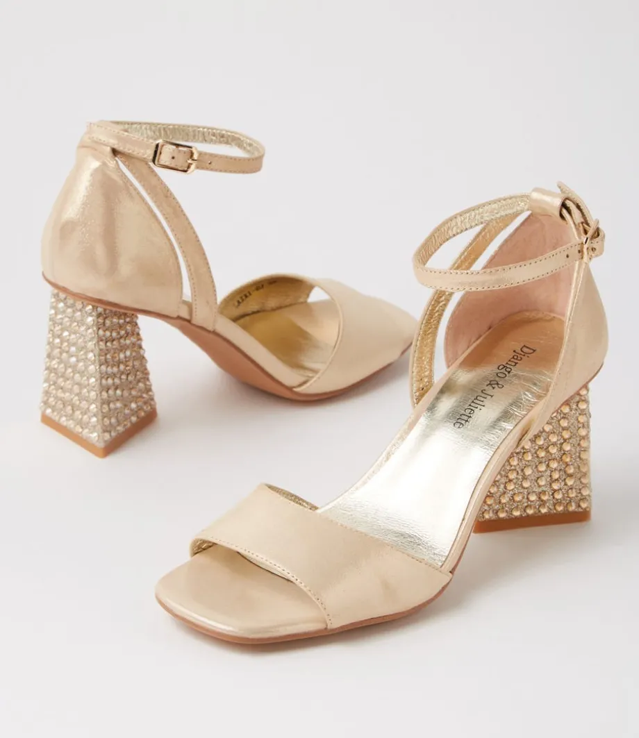 Laixi Gold Shimmer Leather Jewels Sandals