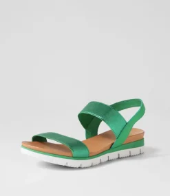 Leeka Emerald Shine Elastic Leather Sandals