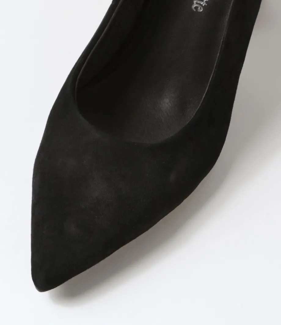 Lesnoy Black Suede Jewels Heels