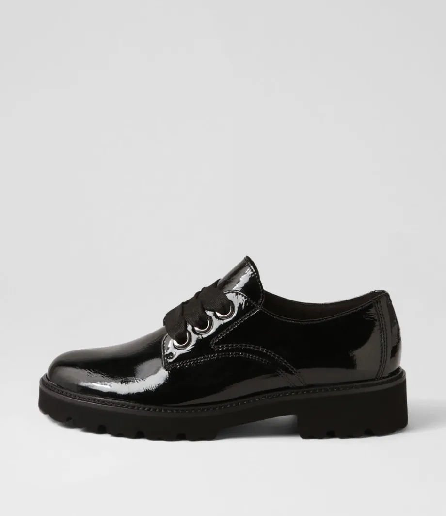 Lina Schwarz Patent Leather Lace Up Flats