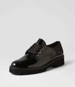 Lina Schwarz Patent Leather Lace Up Flats