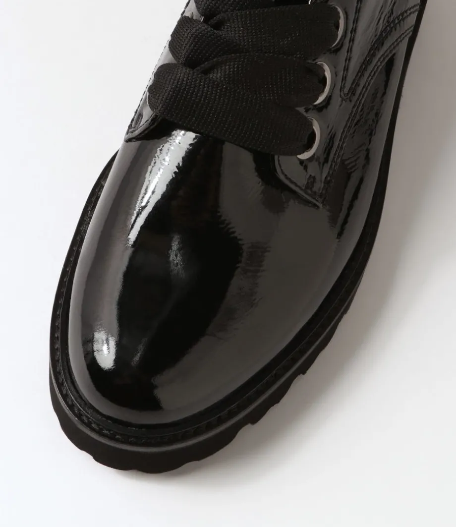 Lina Schwarz Patent Leather Lace Up Flats