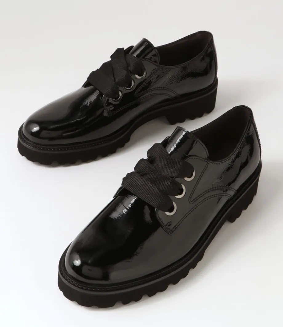 Lina Schwarz Patent Leather Lace Up Flats