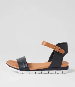 Londona Navy Dark Tan Leather Sandals