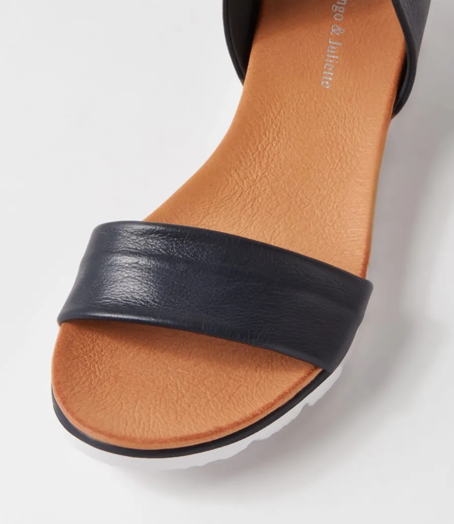 Londona Navy Dark Tan Leather Sandals