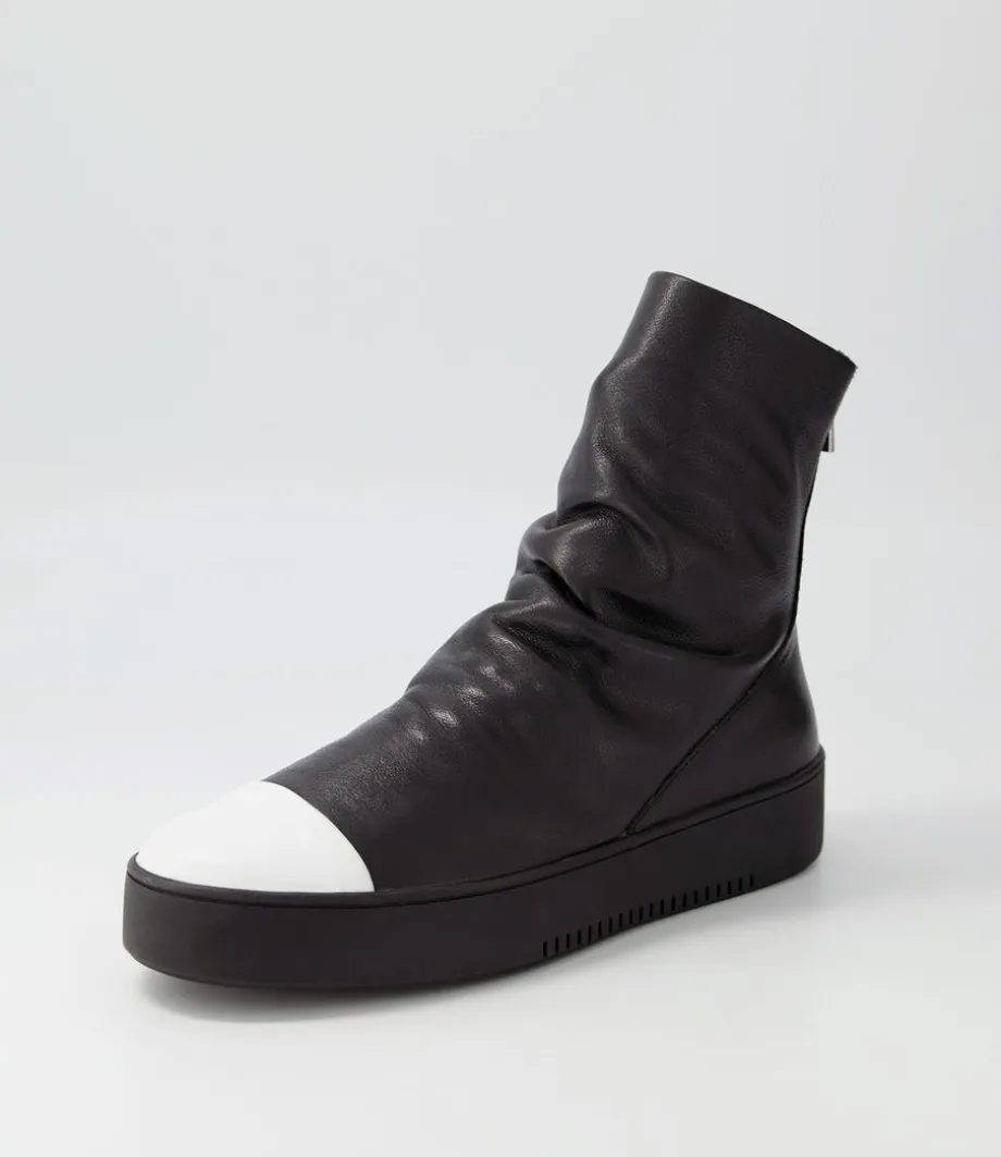 Lonzo White Black Leather Ankle Boots