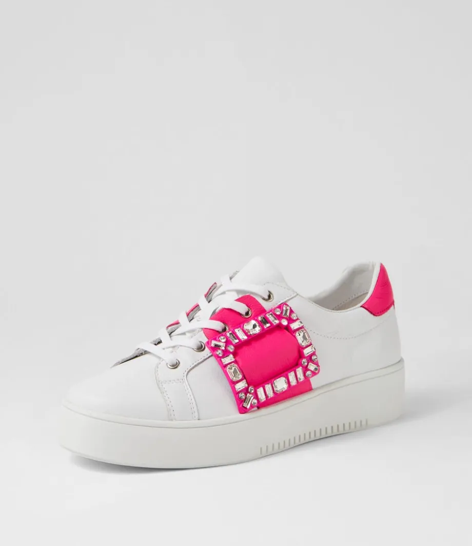 Loredos White Hot Pink Leather Sneakers