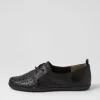 Lothar W Black Leather Lace Up Flats