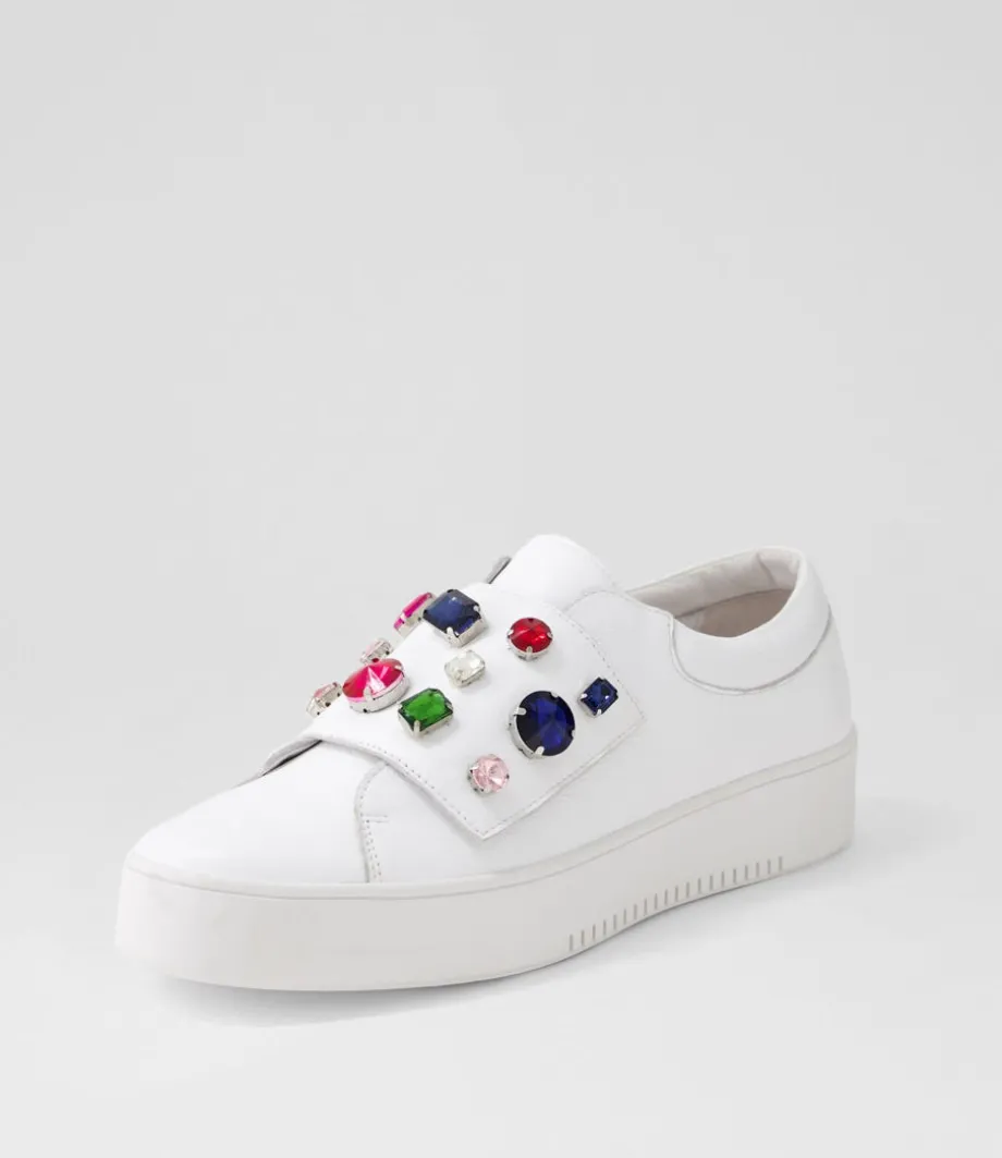 Lunit White Bright Jewels Leather Sneakers