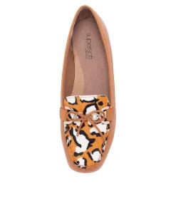 Lyins Tan Cheetah Pony Leather Flat Shoes