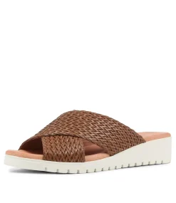 Manal Dark Tan Weave Slides